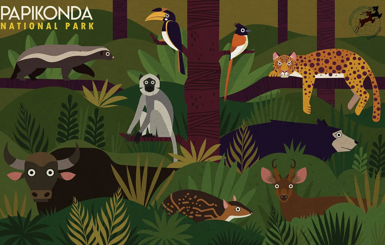 Фото обои животные, птицы, растения, охрана, PAPIKONDA NATIONAL PARK