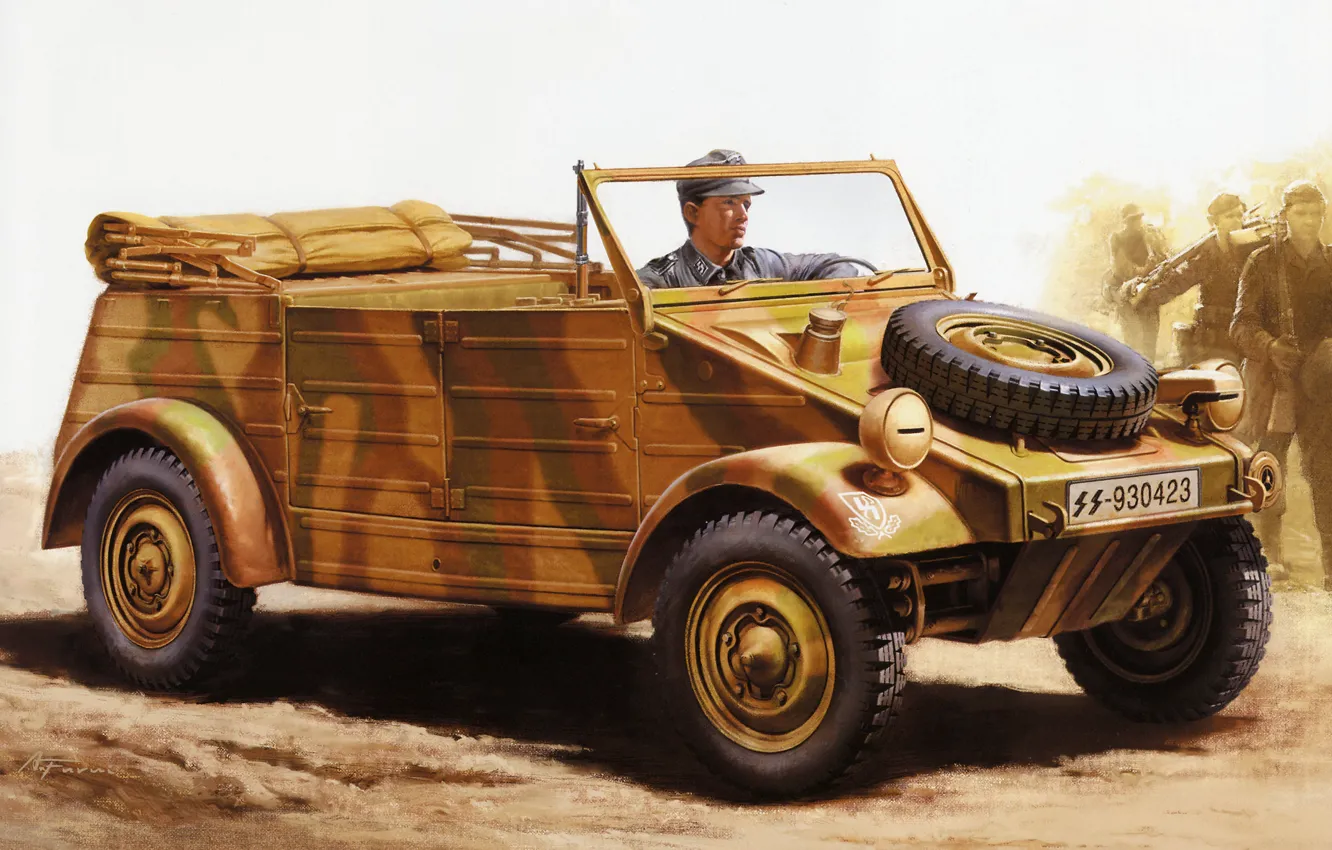 Фото обои рисунок, Volkswagen, автомобиль, Вторая мировая война, повышенной, проходимости, германский, Тур 82 (Kübelwagen)