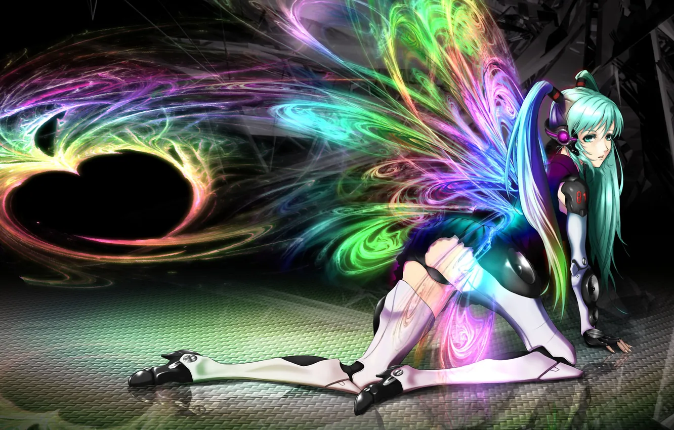 Фото обои цвета, девушка, абстракция, крылья, Hatsune Miku, Vocaloid