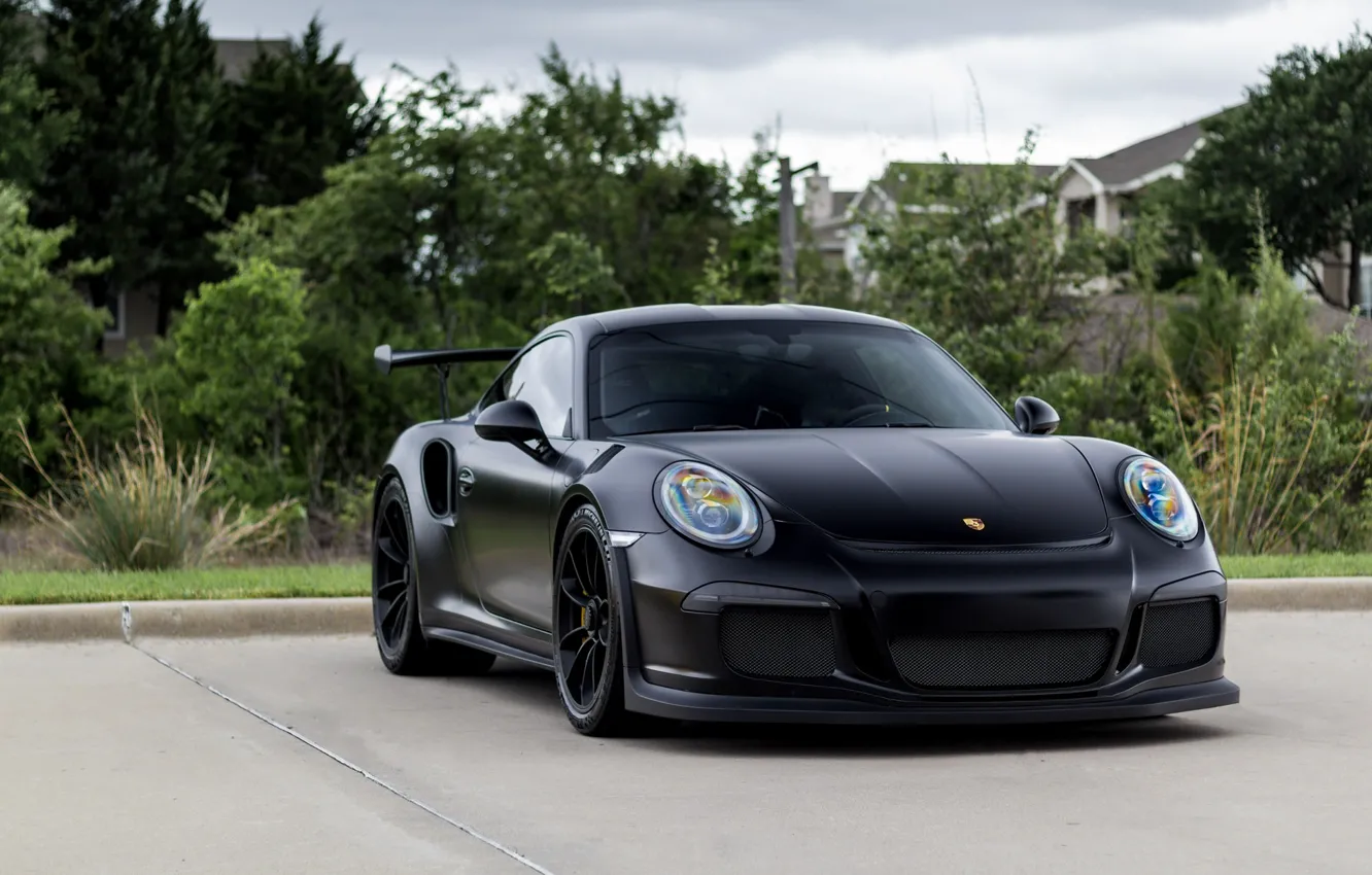 Фото обои Porsche, Black, Matte, GT3RS, 991