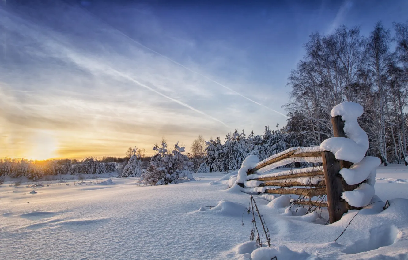 Фото обои зима, небо, снег, пейзаж, природа