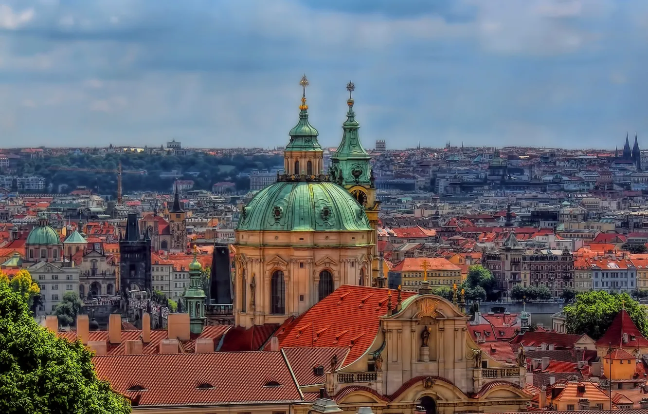 Фото обои здания, Прага, Чехия, церковь, панорама, храм, Prague, Mala Strana