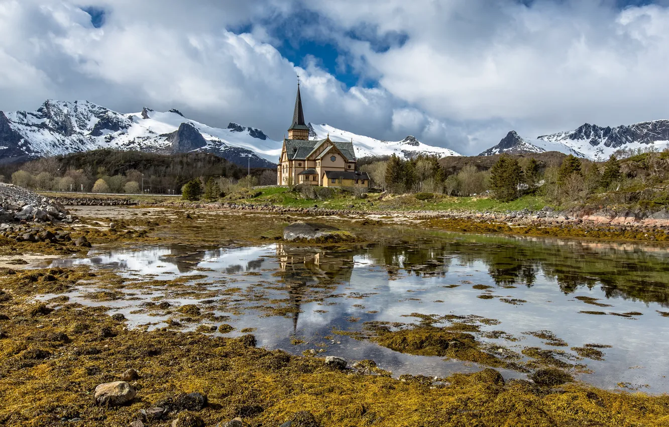 Фото обои Норвегия, Norway, Vågan, The Lofoten Cathedral