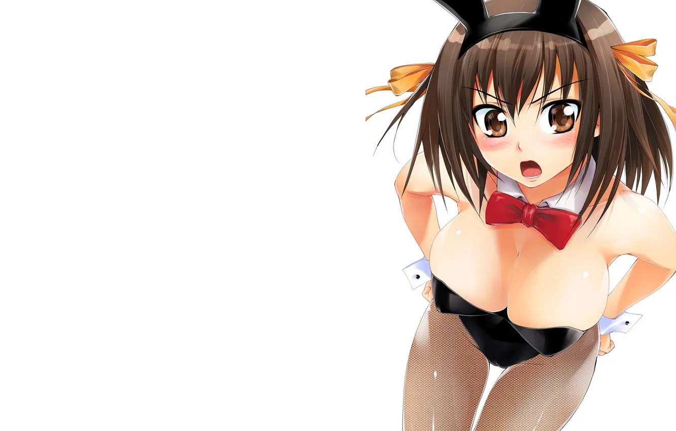 Фото обои girl, sexy, cleavage, brown hair, brown eyes, boobs, anime, beautiful