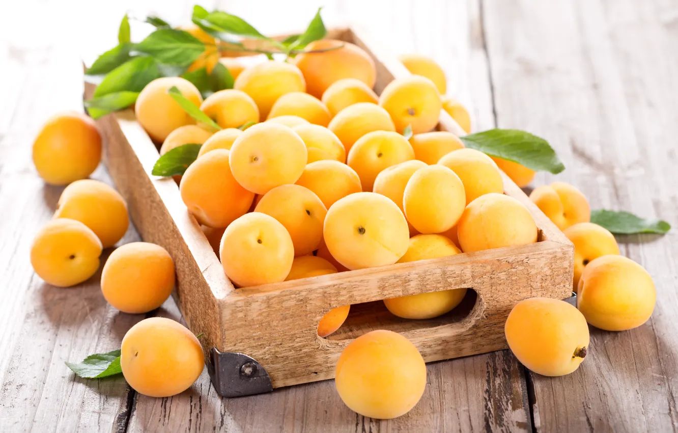 Фото обои свет, ящик, fruit, абрикосы, apricots