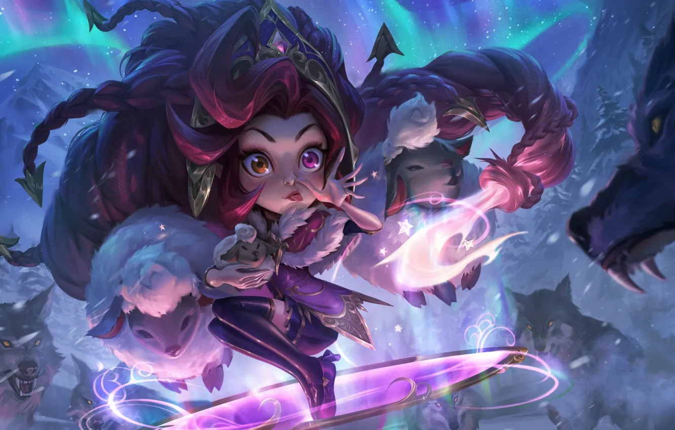 Фото обои полет, волки, game, character, метель, персонаж, League of Legends, мимика