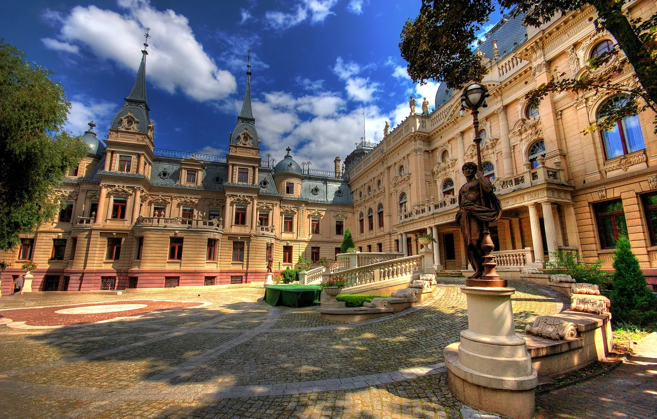 Фото обои Польша, скульптура, архитектура, дворец, Лодзь, Lodz