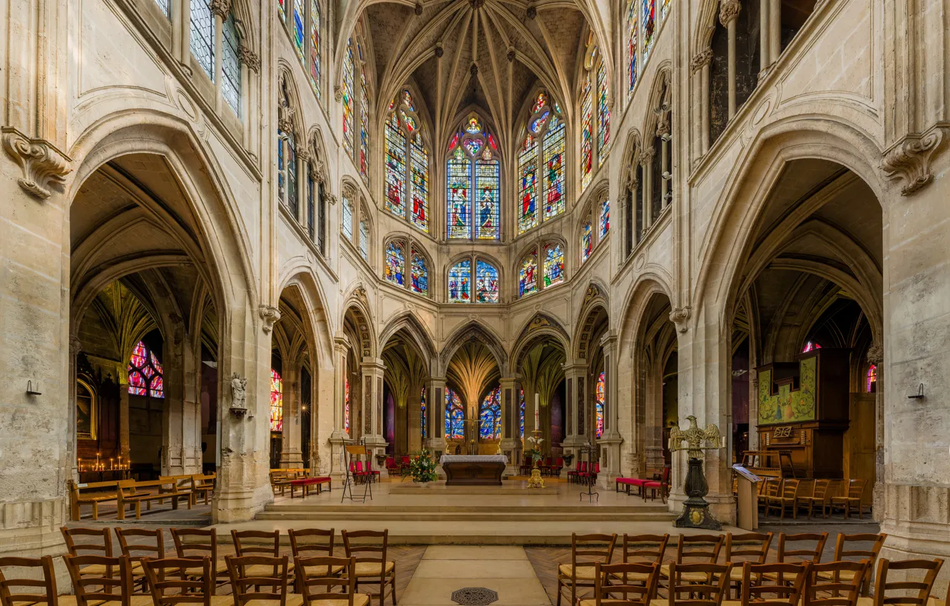 Фото обои Франция, Париж, Paris, France, Diliff, St Séverin Sanctuary, Храм Святого Северина