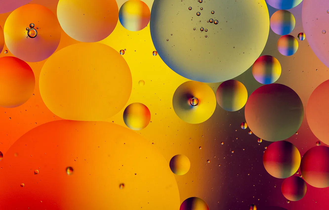 Фото обои вода, пузырьки, цвет, масло, жидкость, шарик, воздух, объем