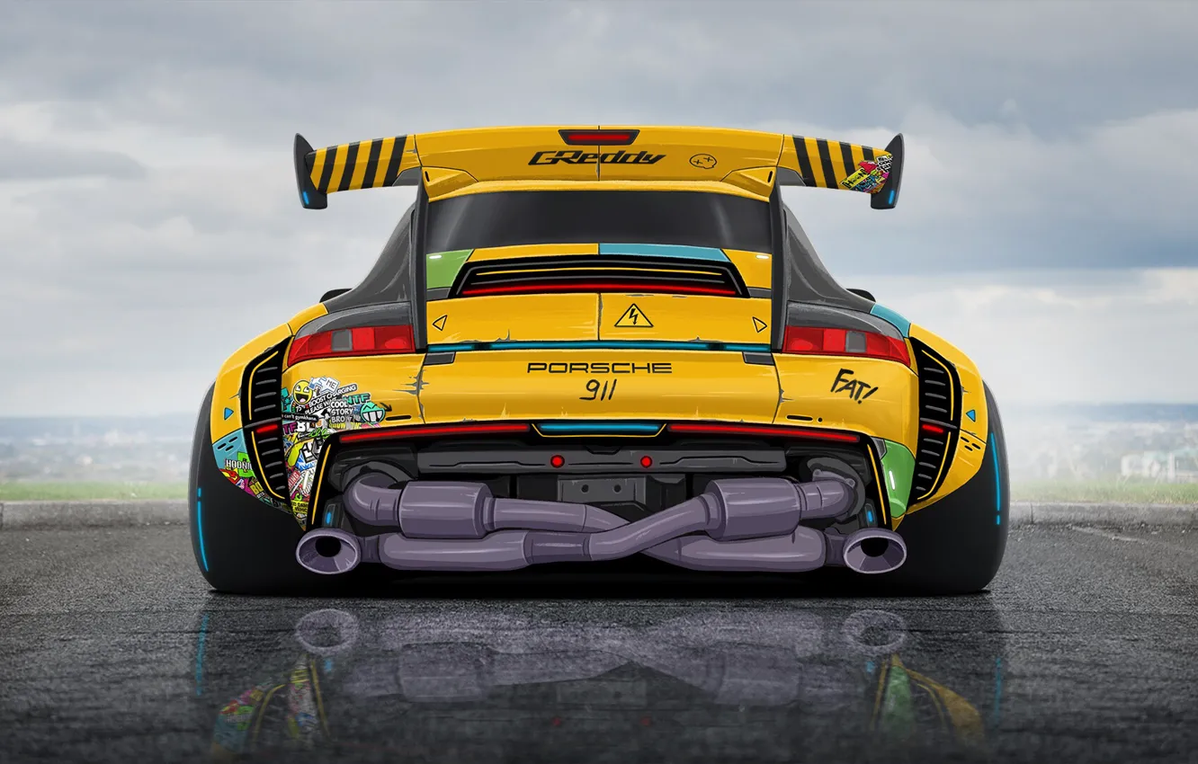 Фото обои Рисунок, Машина, Тюнинг, Дрифт, Drift, Арт, Art, Porsche 911