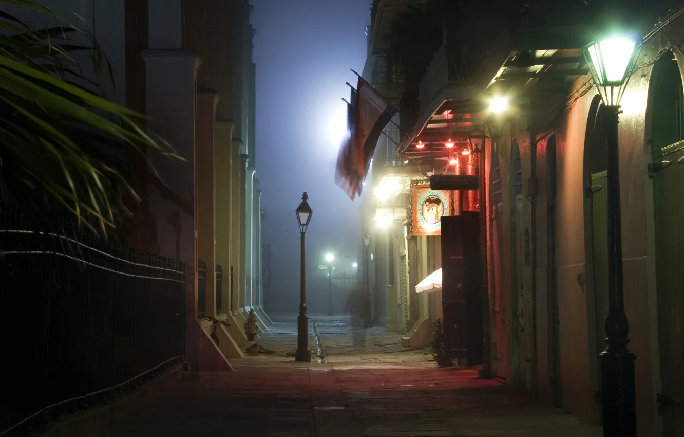 Фото обои улица, Ночь, фонарь