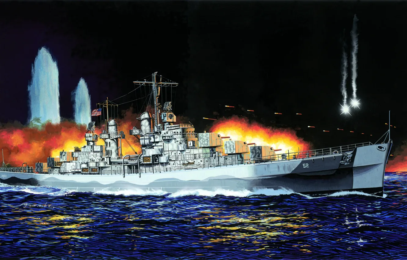 Фото обои легкий, США, крейсер, US NAVY, Masao Satake, USS Juneau CL-52 1942