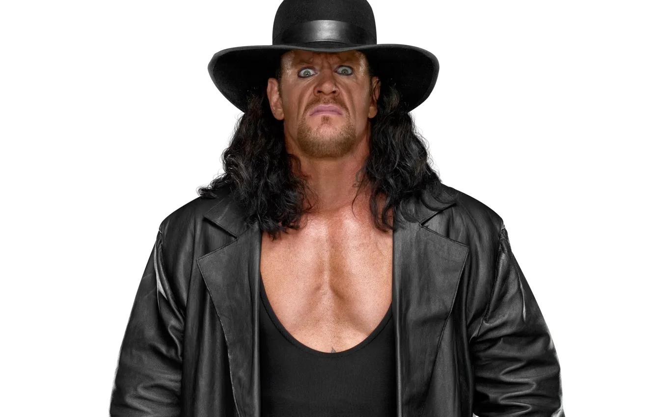 Фото обои взгляд, шляпа, плащ, рестлер, Wrestling, WWE, Гробовщик, The Undertaker