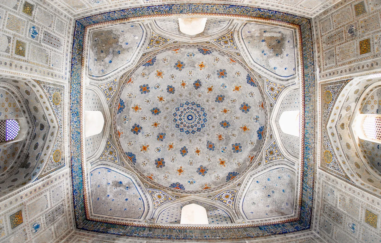 Фото обои узор, мечеть, архитектура, купол, росписи, Узбекистан, Шахрисабз