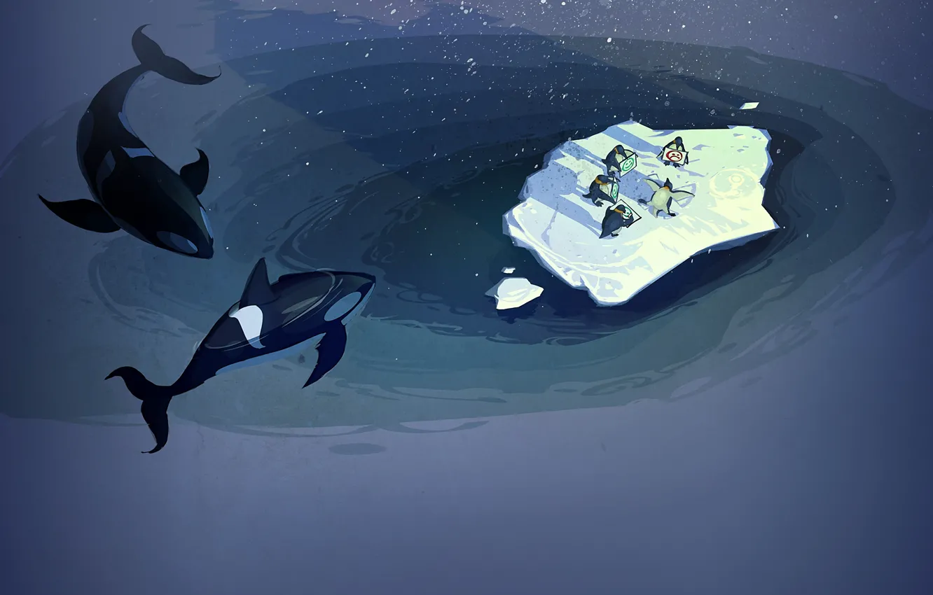 Фото обои океан, пингвины, льдина, стим, кОсатка