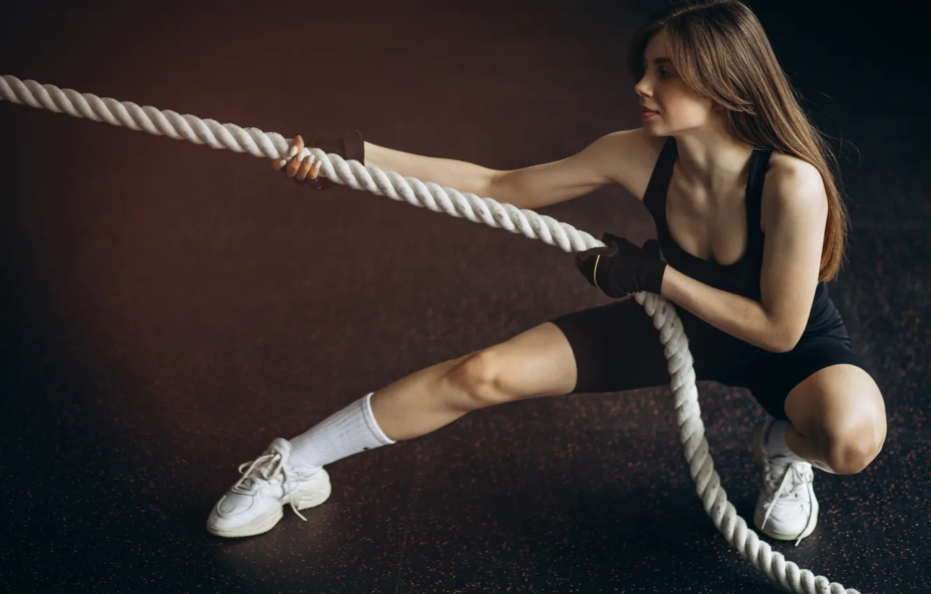 Фото обои girl, exercise, sports, fitness, ropes