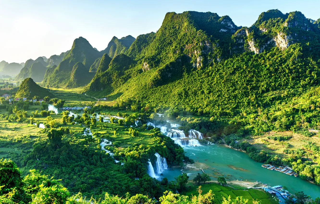 Фото обои лес, горы, водопад, Вьетнам, Ban Gioc Falls, Дэтянь
