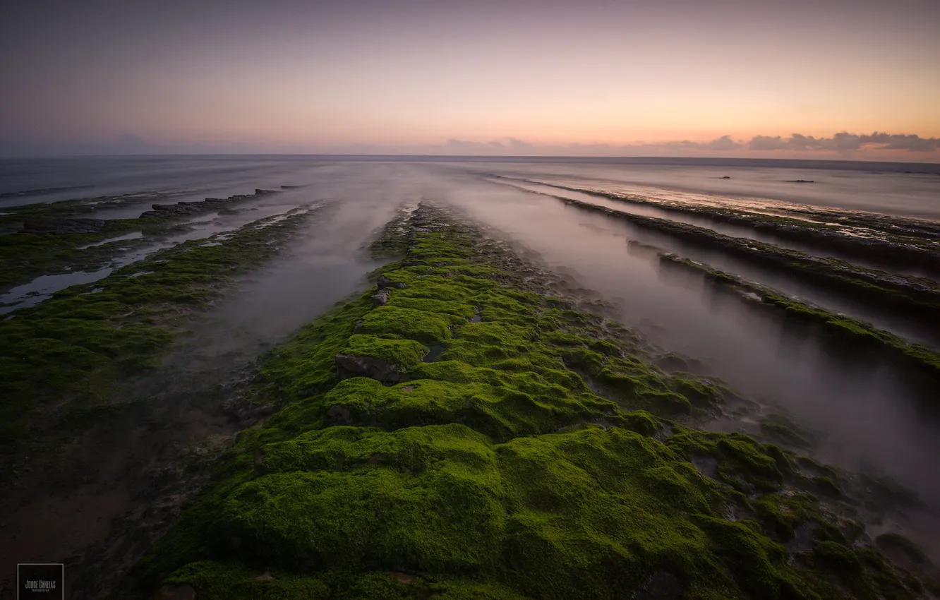 Фото обои море, небо, закат, побережье, горизонт, Португалия, Portugal, Magoito Beach