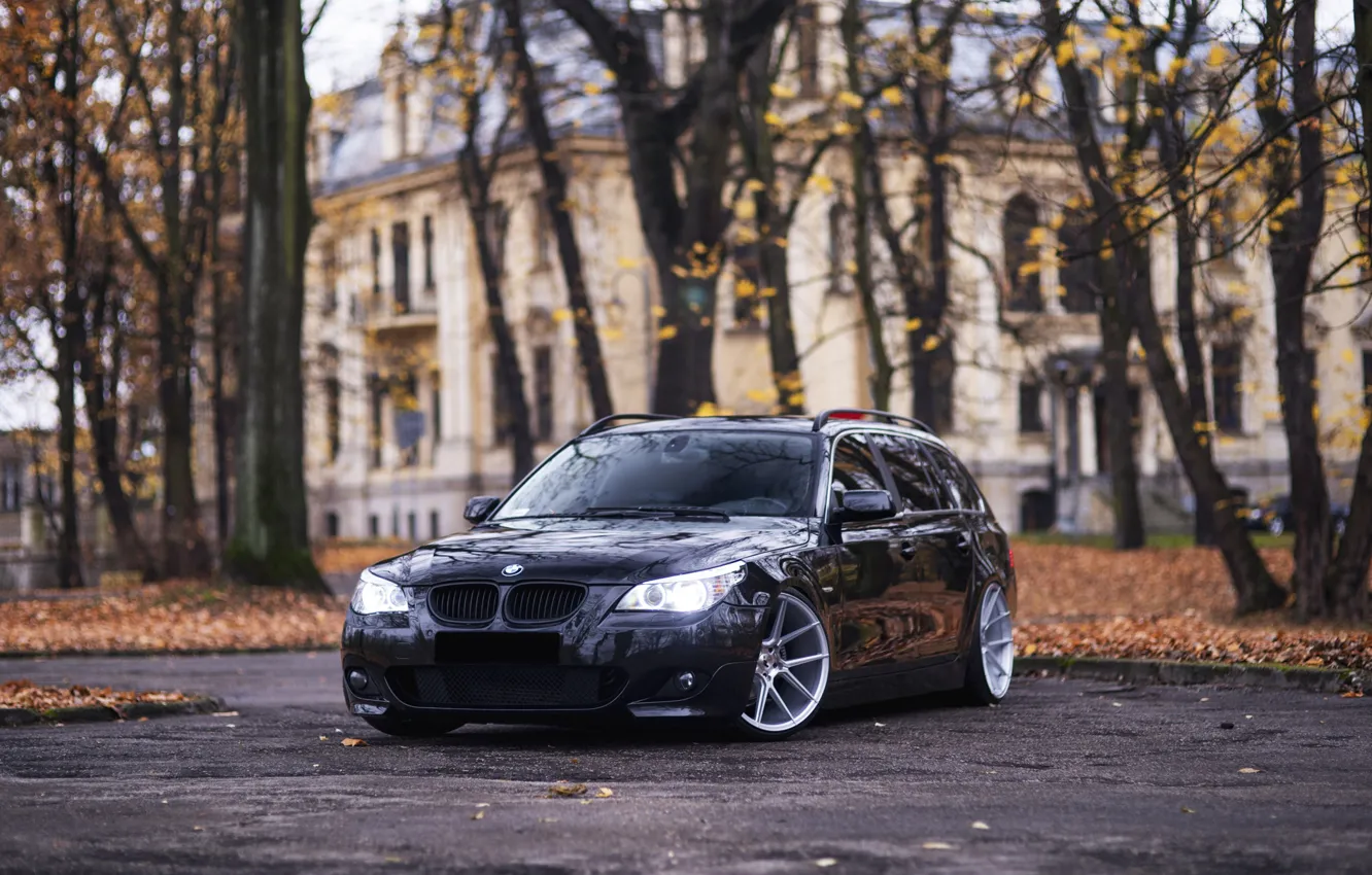 Фото обои BMW, Black, Autumn, 540i, E61, Vagon