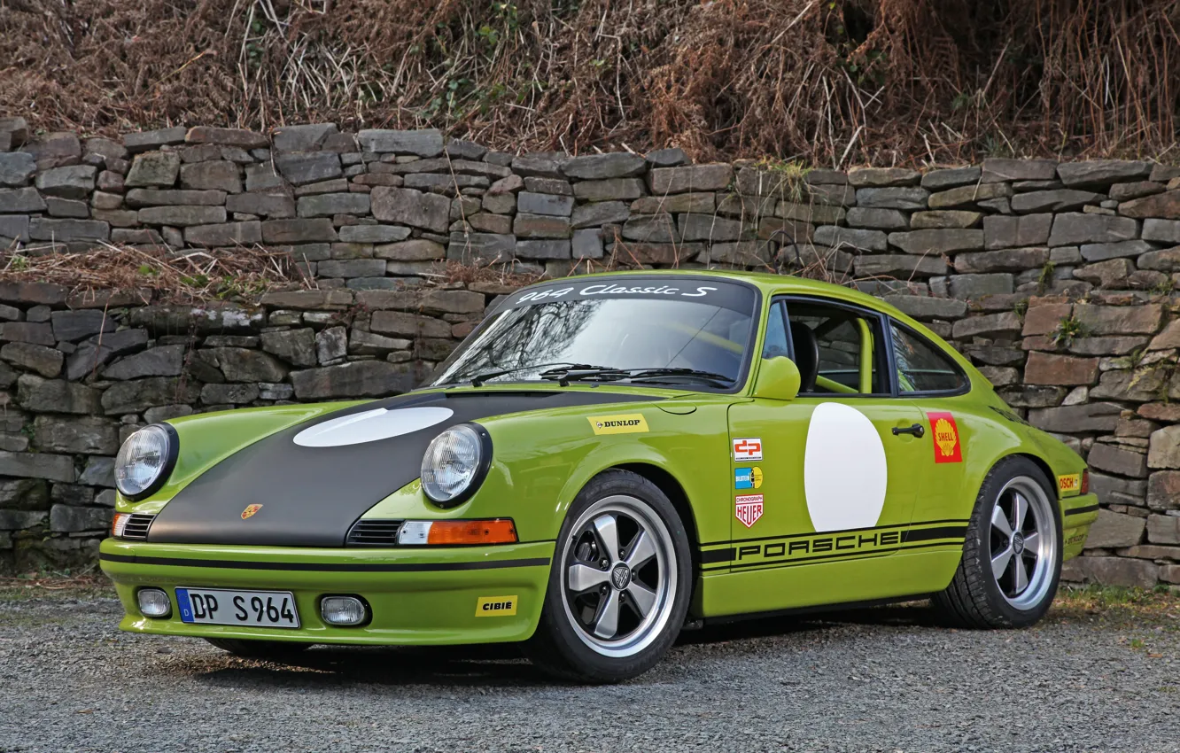 Фото обои 911, Porsche, Green, Porsche 911, Front, 964, Wheels, 2014