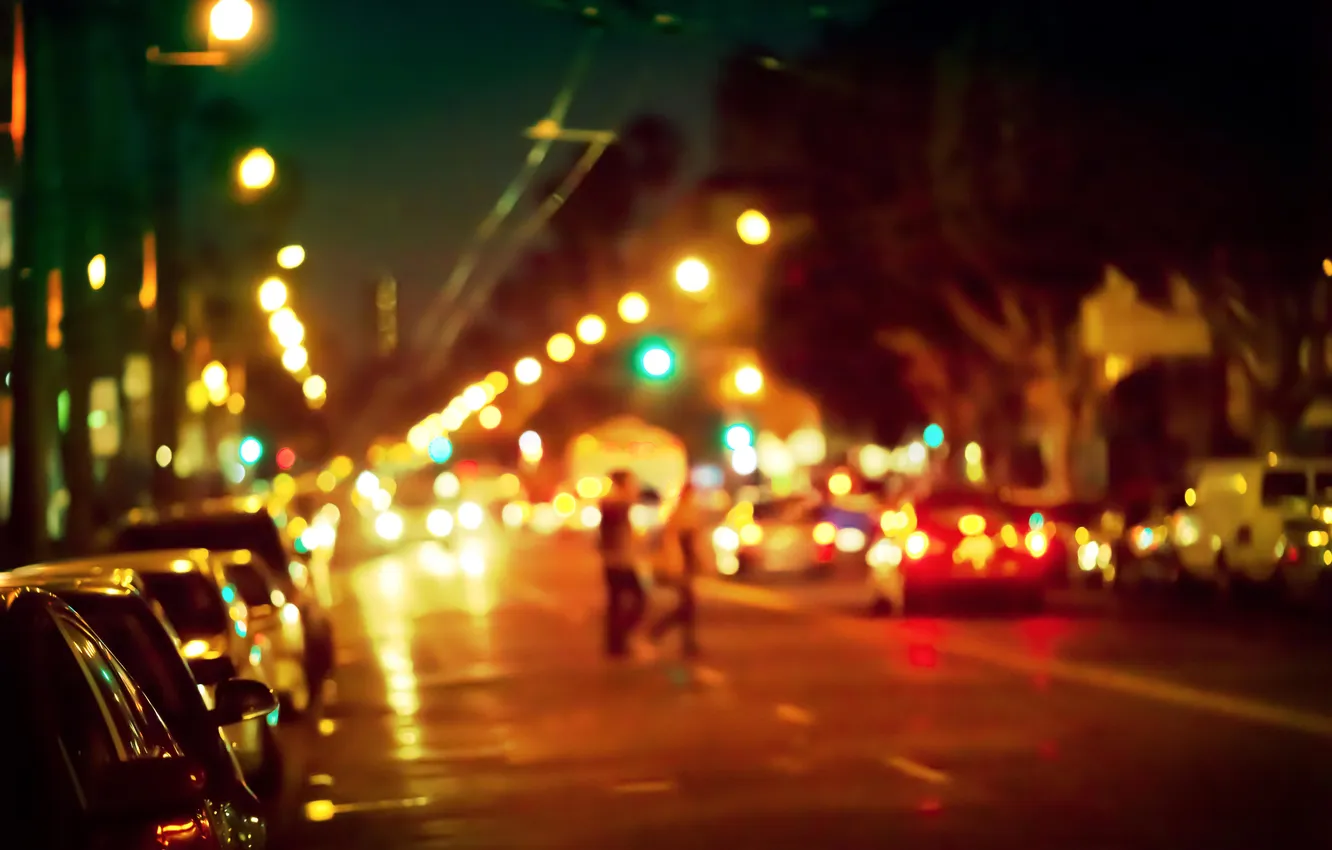Фото обои свет, деревья, город, люди, улица, автомобили, лампа должность