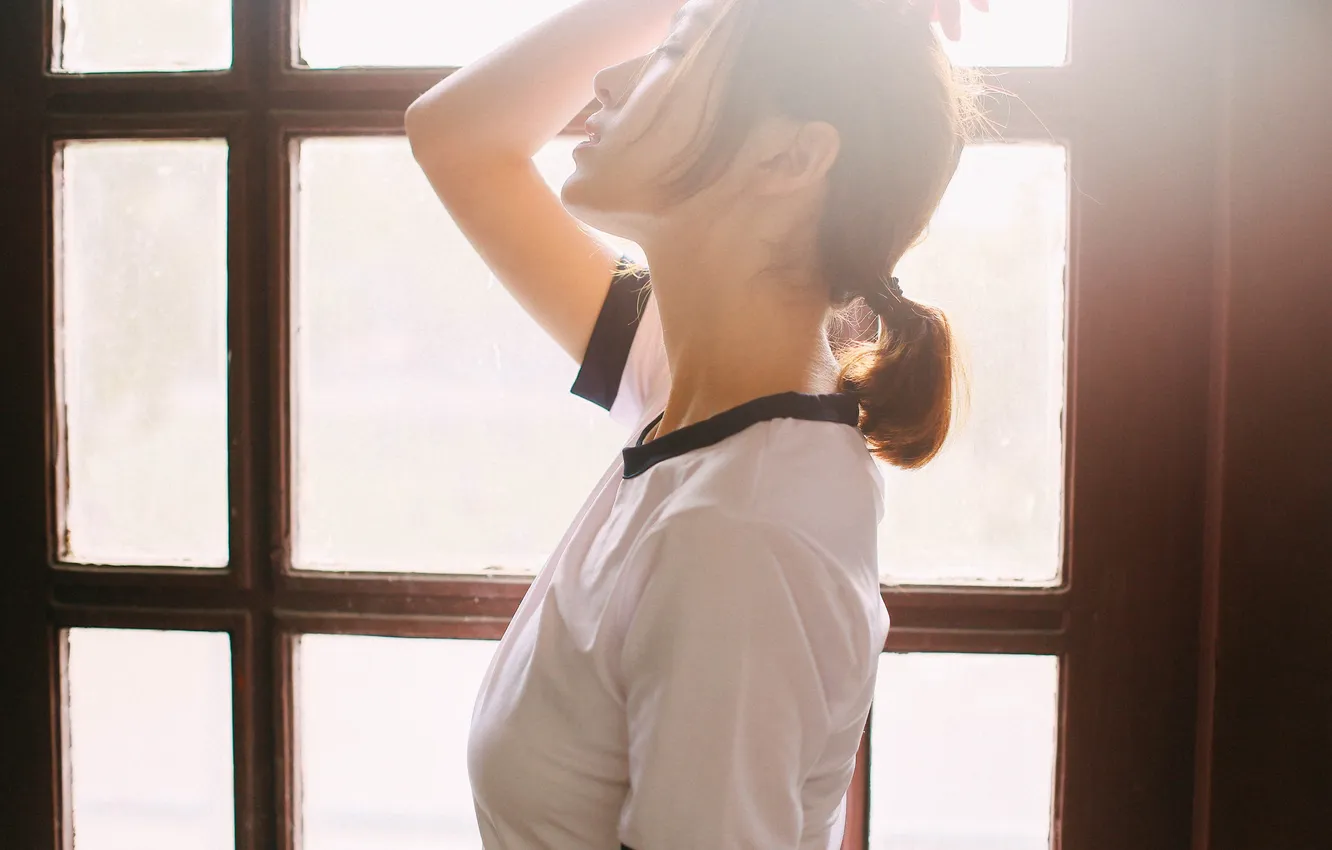 Фото обои Beautiful, Asian, Model, Glass, Woman, Cute, Pretty, Closed Eyes