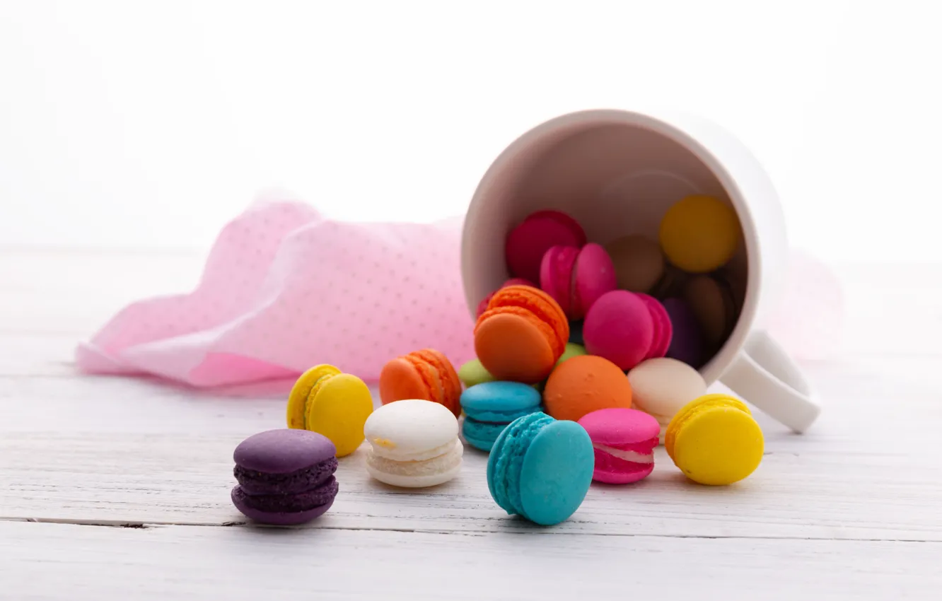 Фото обои colorful, печенье, кружка, macarons, макаруны