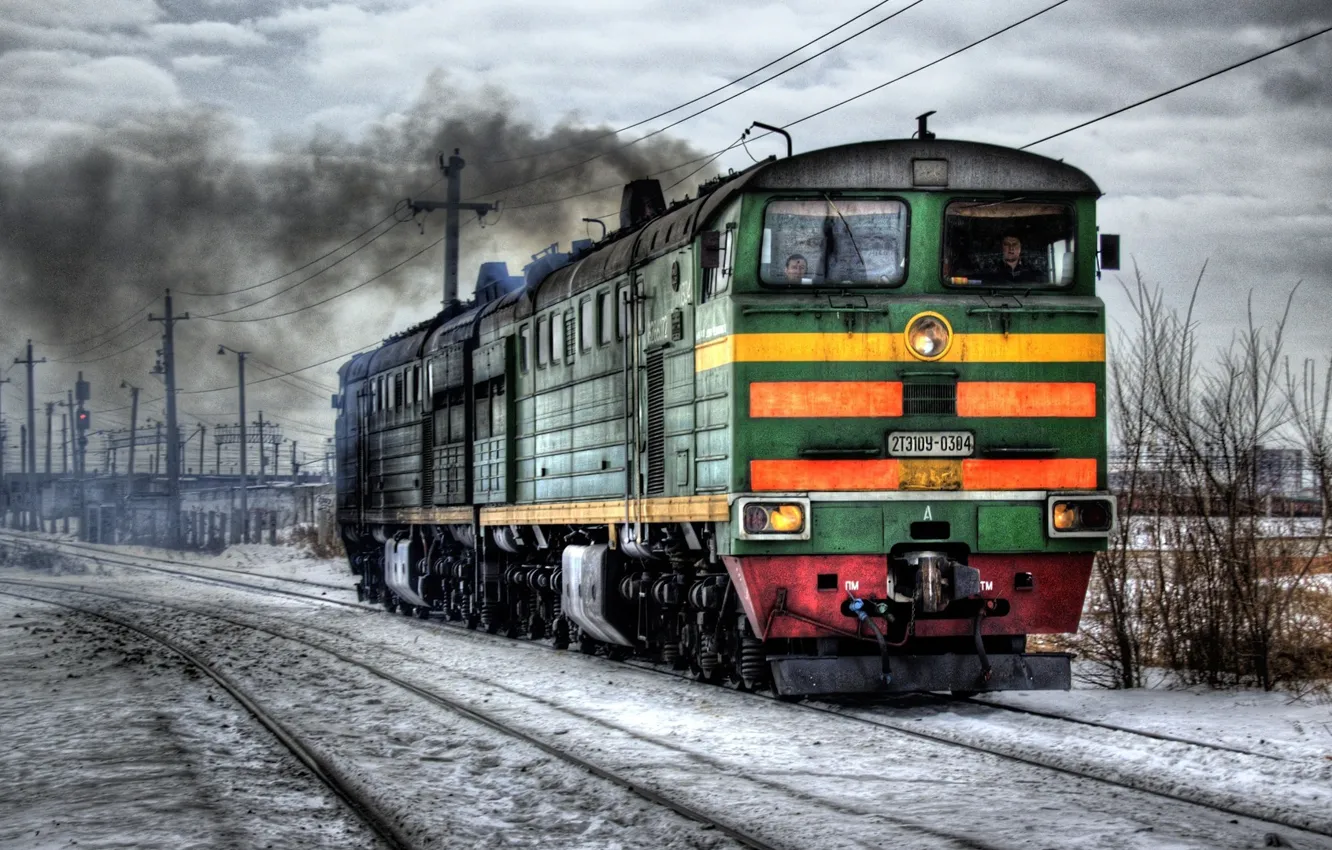 Фото обои зима, поезд, локомотив, Россия