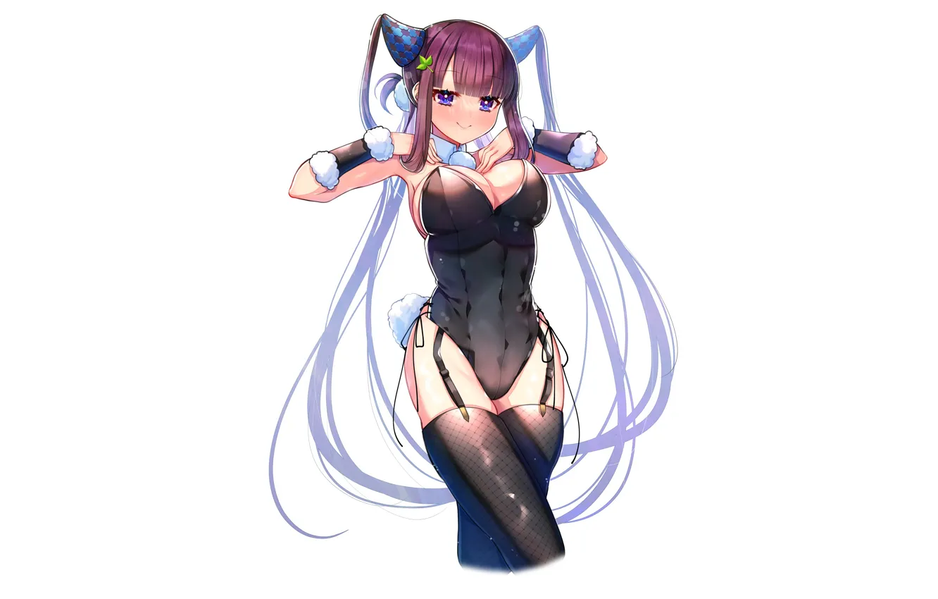 Фото обои girl, sexy, cleavage, thighhighs, pink hair, long hair, boobs, anime