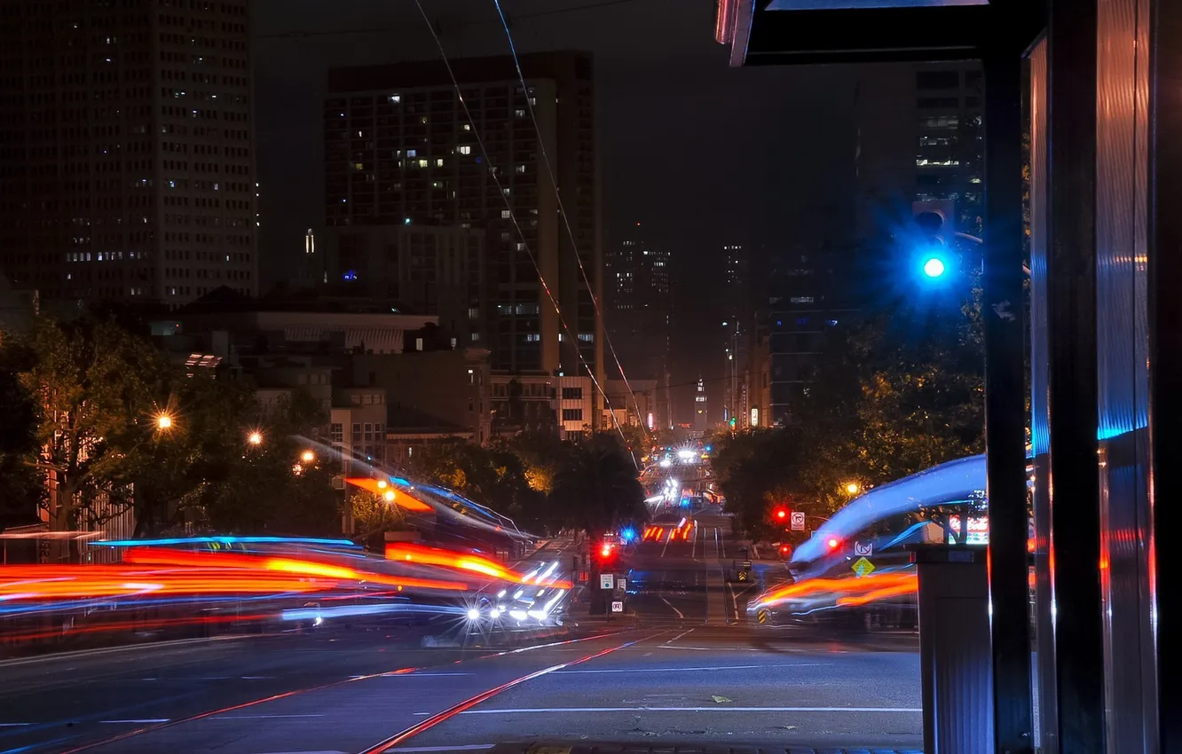 Фото обои ночь, огни, california, калифорния, night, san francisco, usa, traffic trails