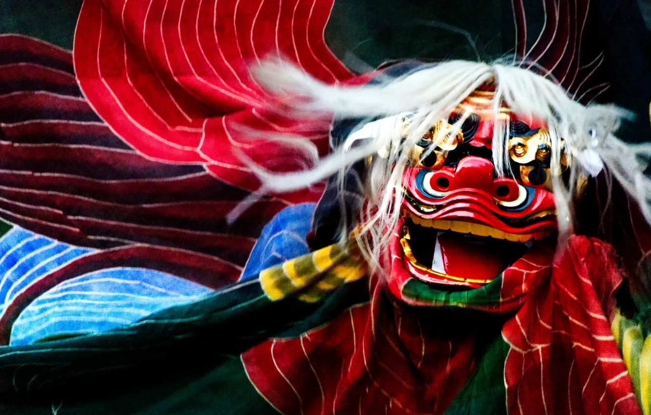 Фото обои праздник, Япония, маска, танец льва