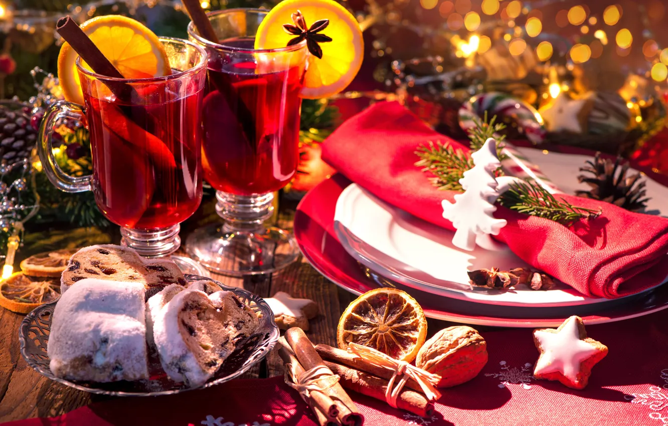 Фото обои Новый Год, Рождество, wine, orange, merry christmas, punch, tea, decoration