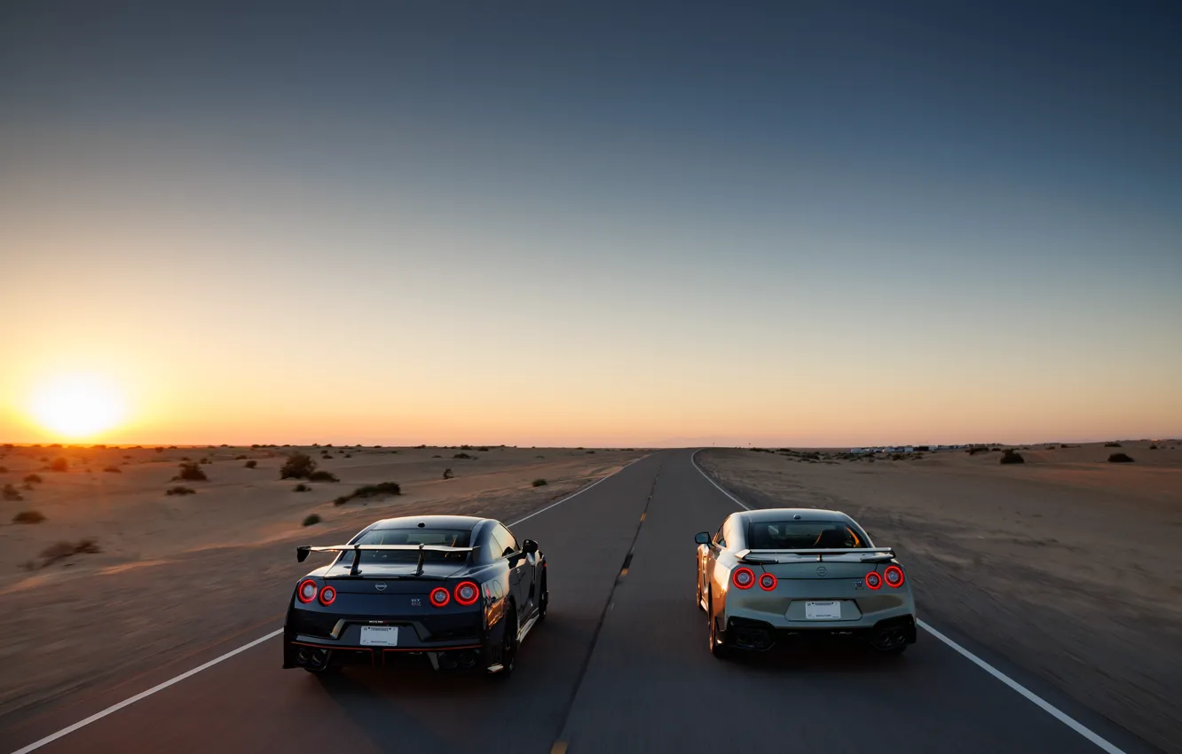 Фото обои Nissan, GT-R, road, cars, sunset, R35, Nissan GT-R Nismo, 2023