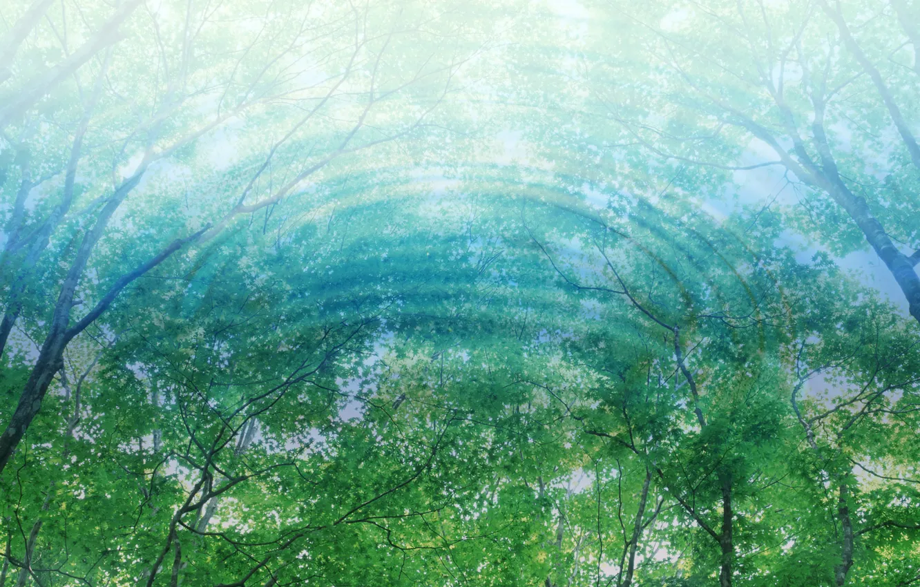 Фото обои волны, лес, капли, деревья, блики, арт, waves, forest