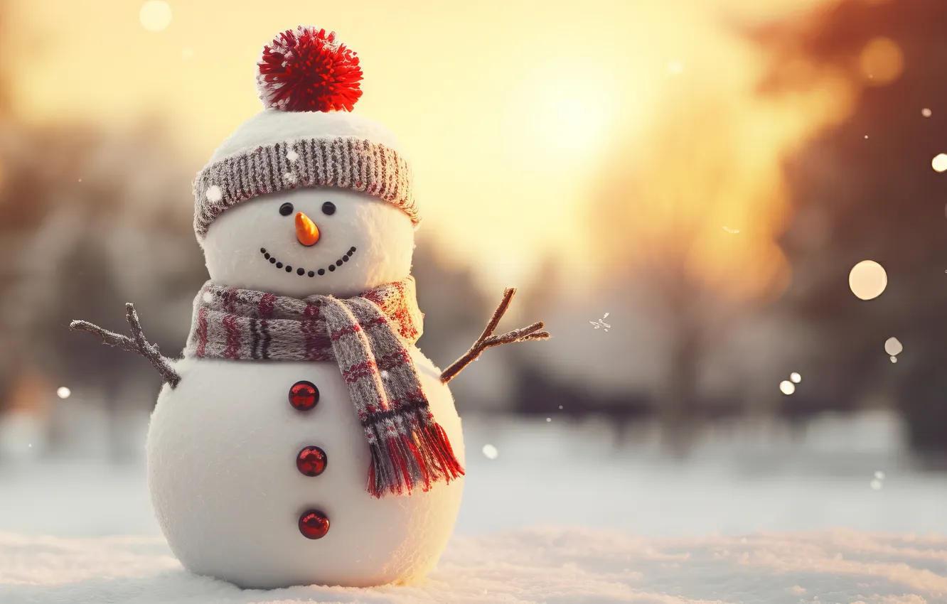 Фото обои зима, снег, Рождество, Новый год, снеговик, Christmas, winter, snow