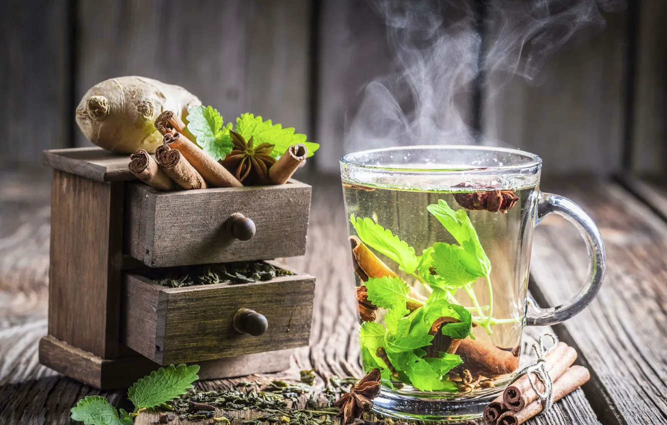 Фото обои чай, мята, специи, имбирь