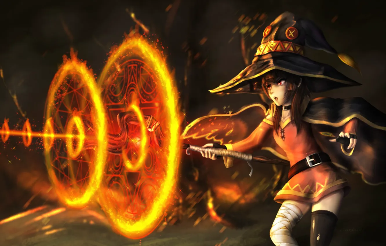 Фото обои fire, flame, hat, anime, asian, manga, wizard, japanese