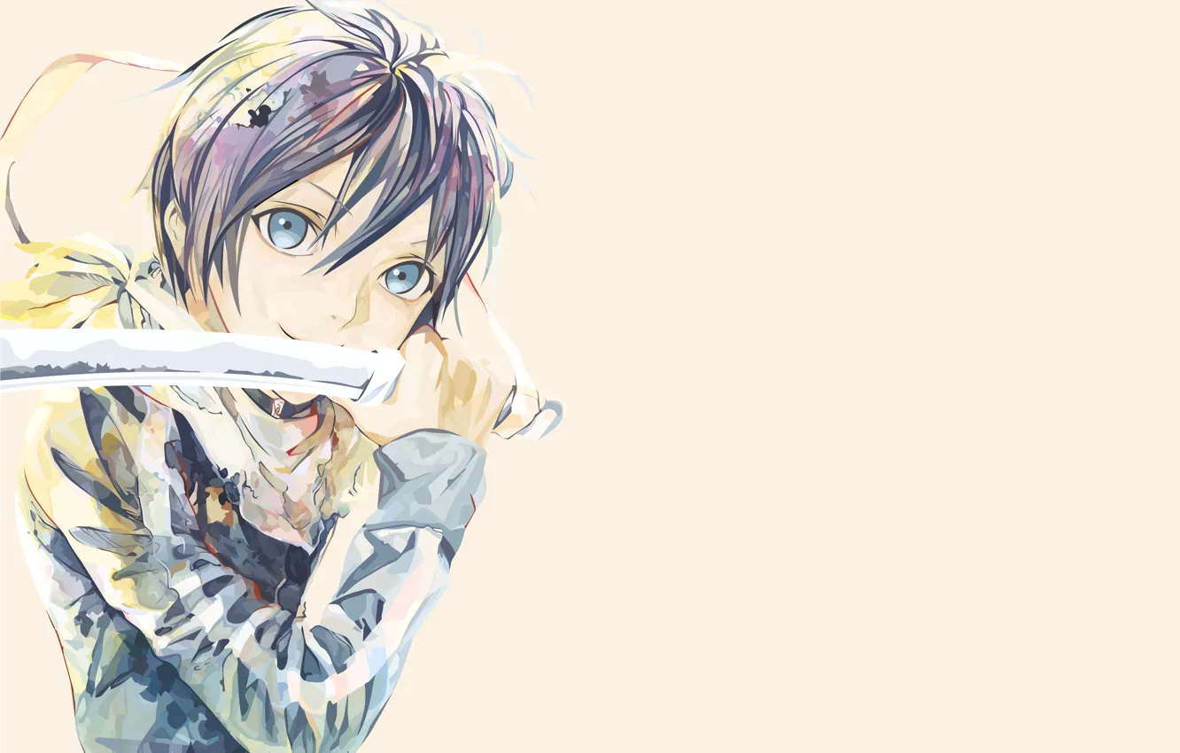 Фото обои взгляд, фон, меч, yato, Бездомный Бог, Noragami, Ято