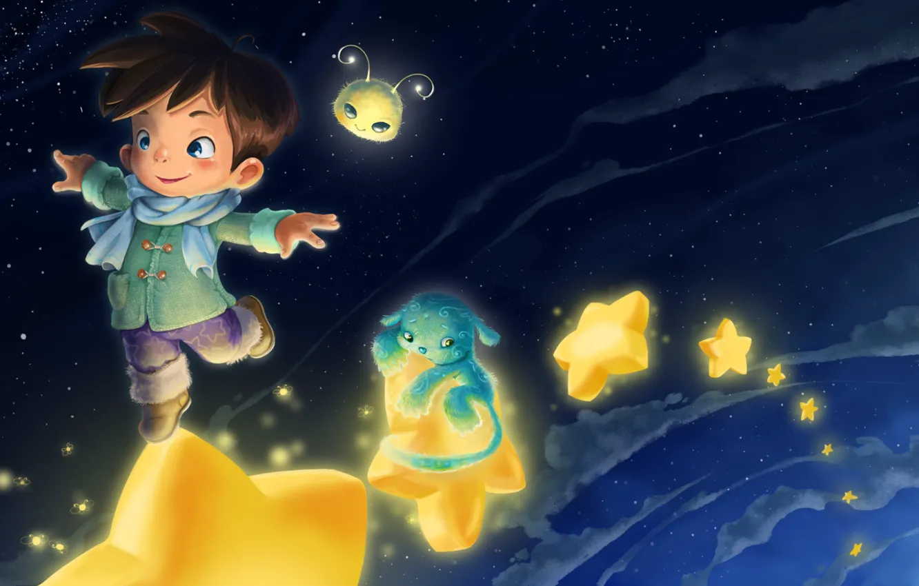 Фото обои звёзды, арт, маленький принц, детская, Anastas Ermolina, фэниези, Heavenly dream