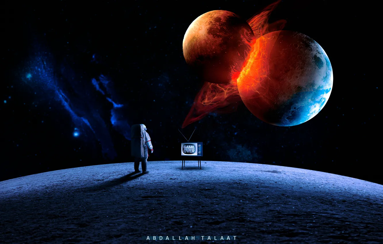 Фото обои space, Moon, texture, planet, galaxy, destroyed, crash, fantasy art