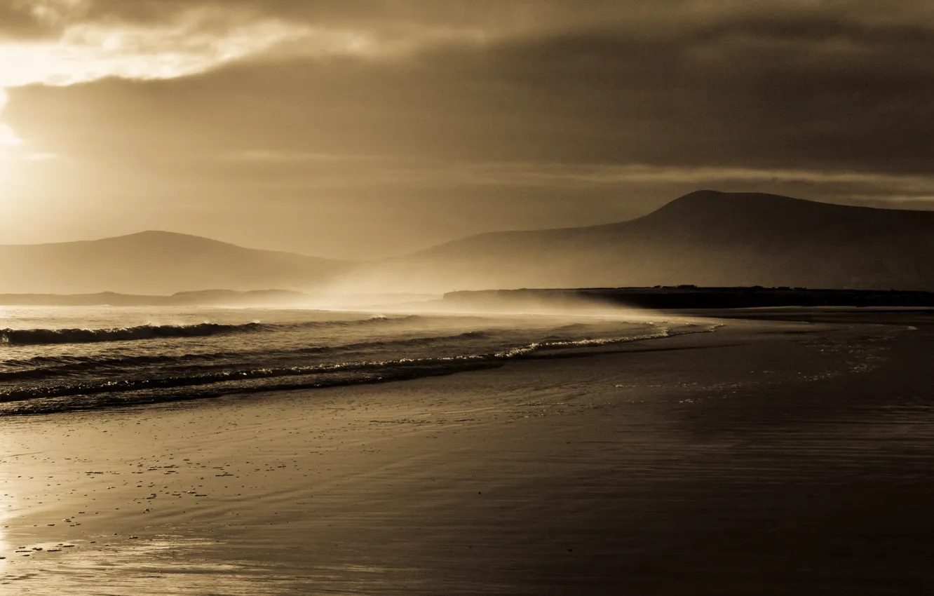 Фото обои песок, море, волны, пейзаж