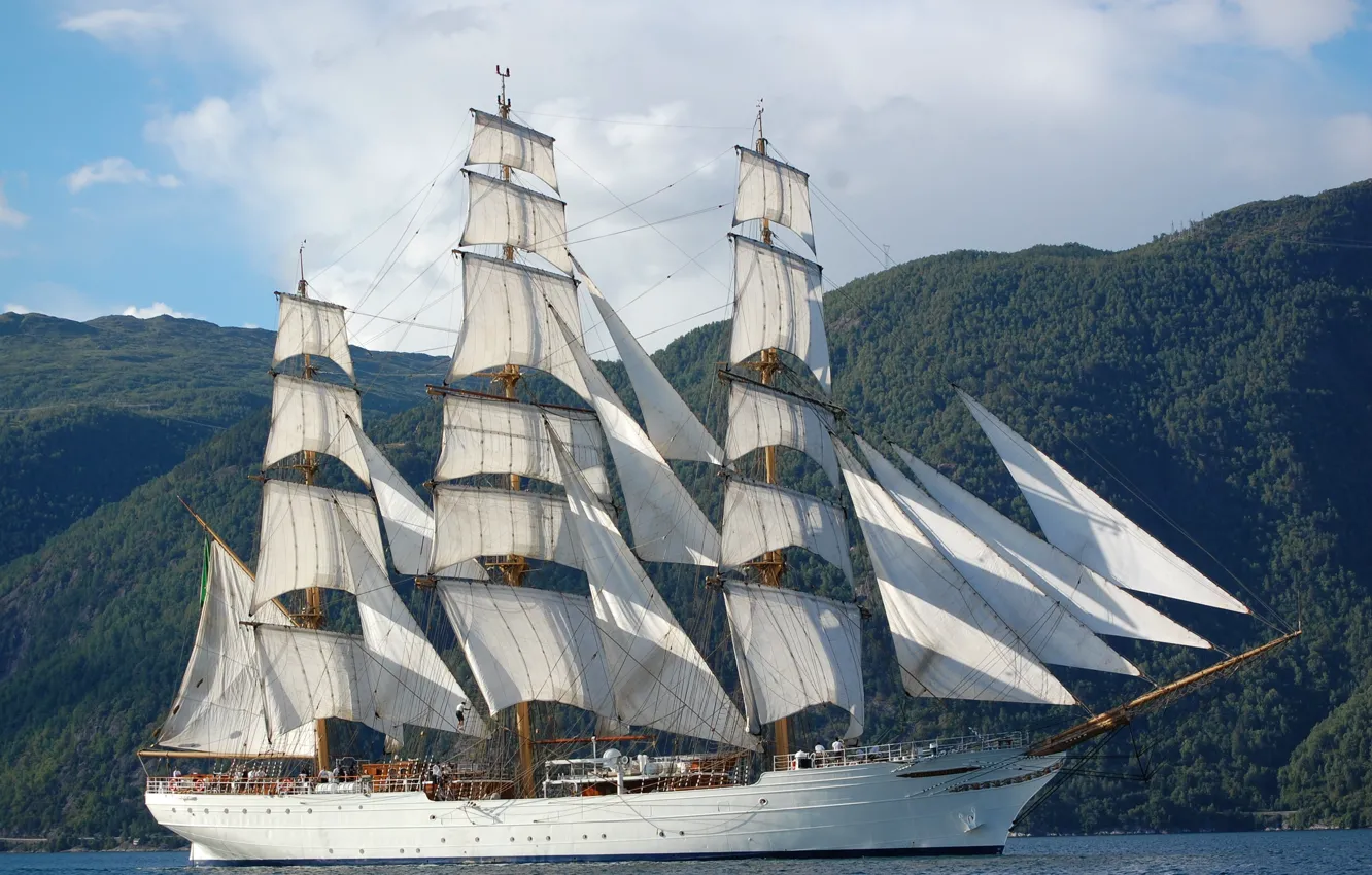 Фото обои sea, Brazil, vegetation, Navy, sailboat, Navy of Brazil, Sailboat White Swan, White Swan