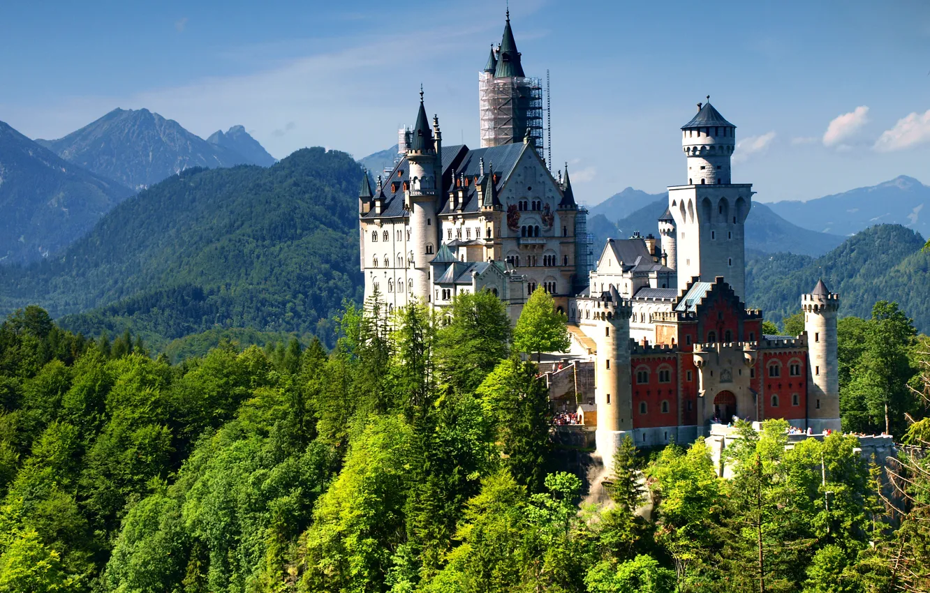 Фото обои замок, Germany, mountain, Нойшванштайн, Bavaria, Alps, Neuschwanstein Castle