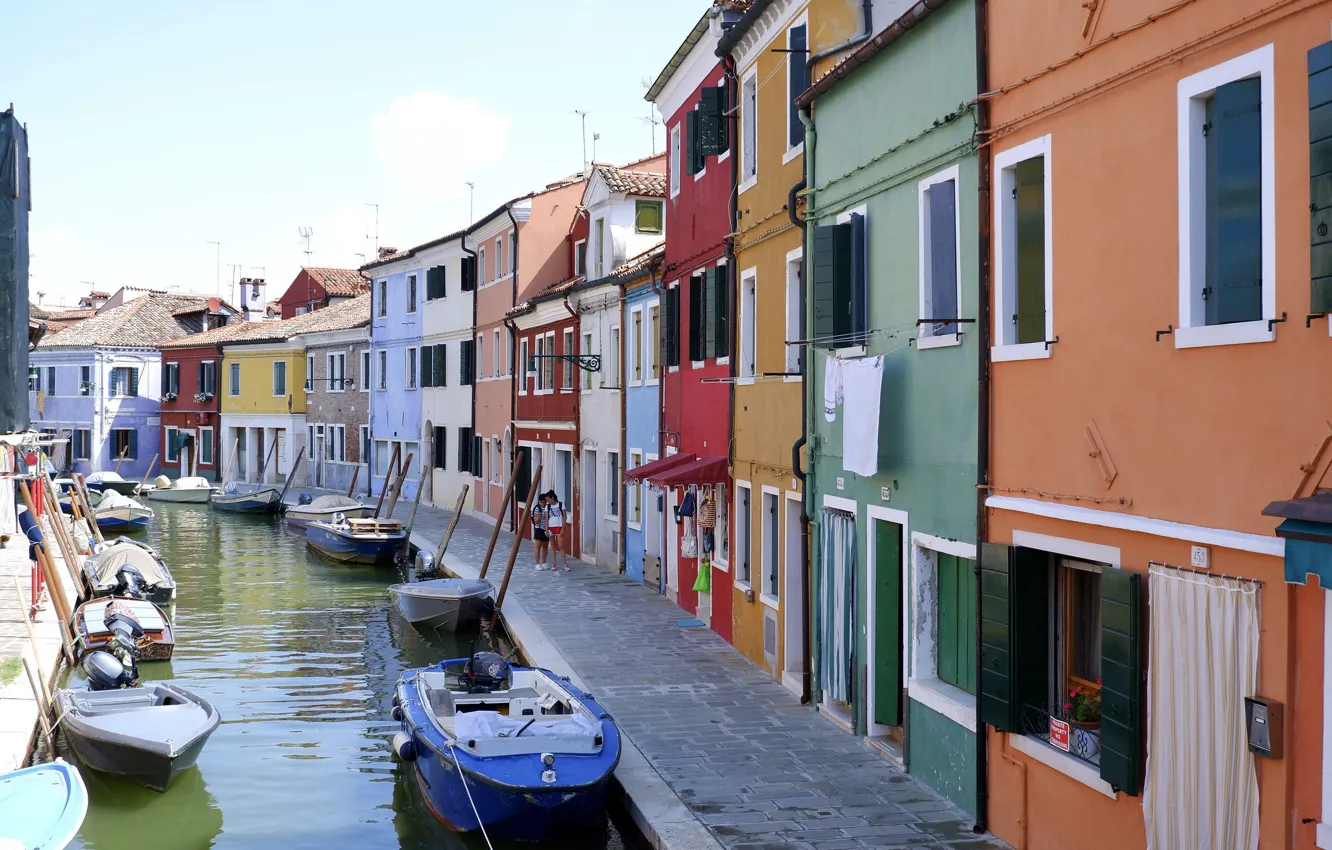 Фото обои дома, Италия, Венеция, канал, остров Бурано