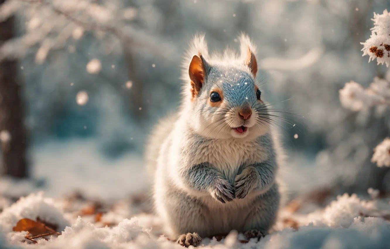 Фото обои animals, winter, snow, squirrel