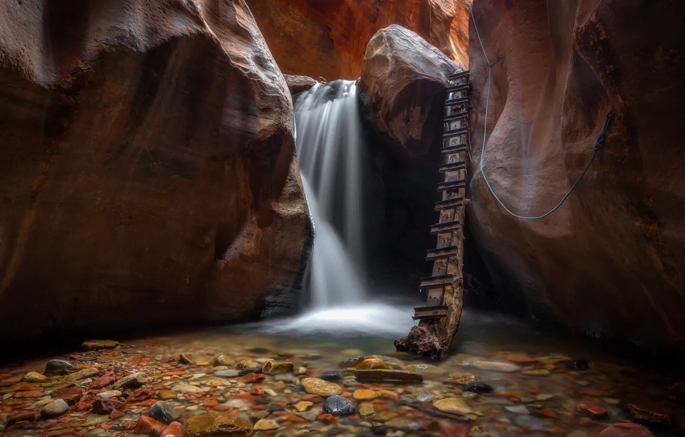 Фото обои waterfall, canyon, United States of America, red rock, kanarra falls