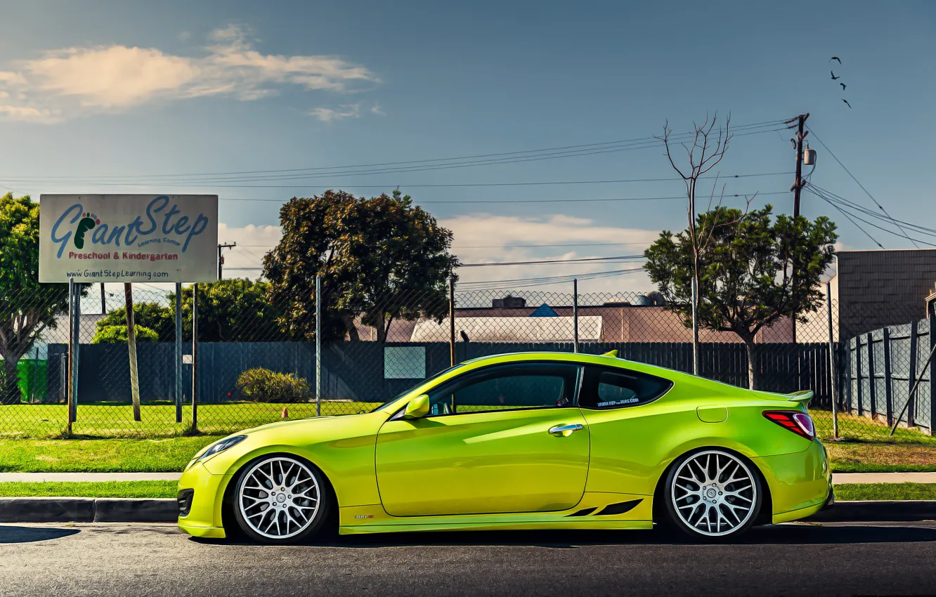 Фото обои зеленый, green, купе, tuning, hyundai, хёндай, stance, genesis