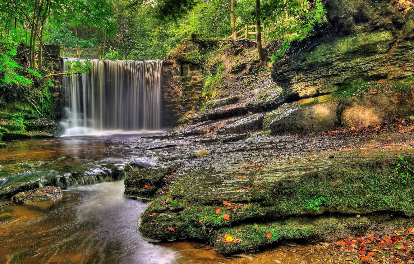 Фото обои пейзаж, скалы, водопад