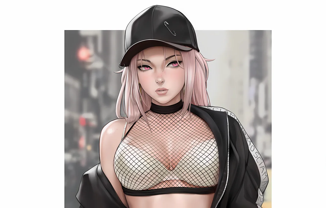 Фото обои girl, sexy, cleavage, pink hair, long hair, boobs, anime, beautiful