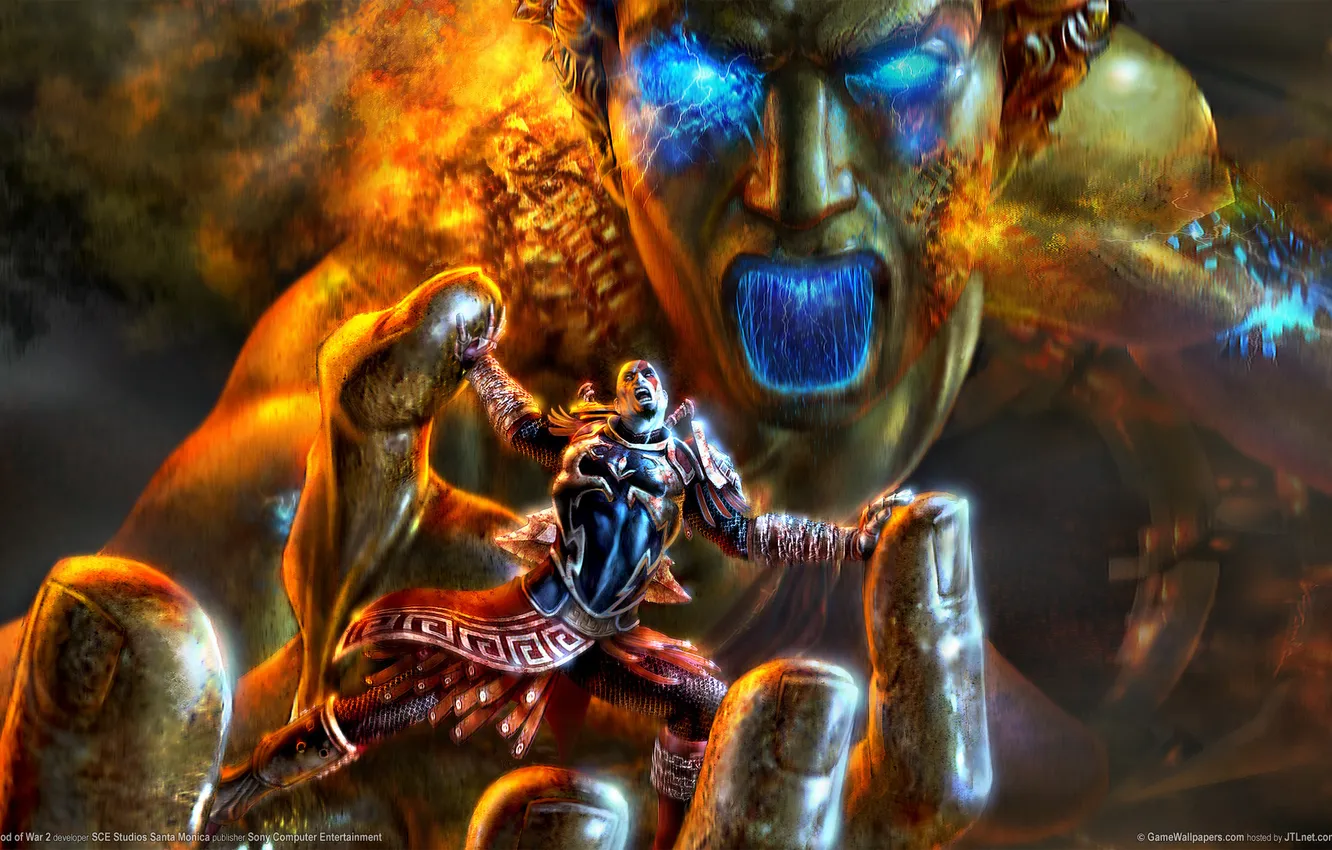 Фото обои Крик, Кратос, God of War 2, Бог Войны, Колосс Родосский, God of War II